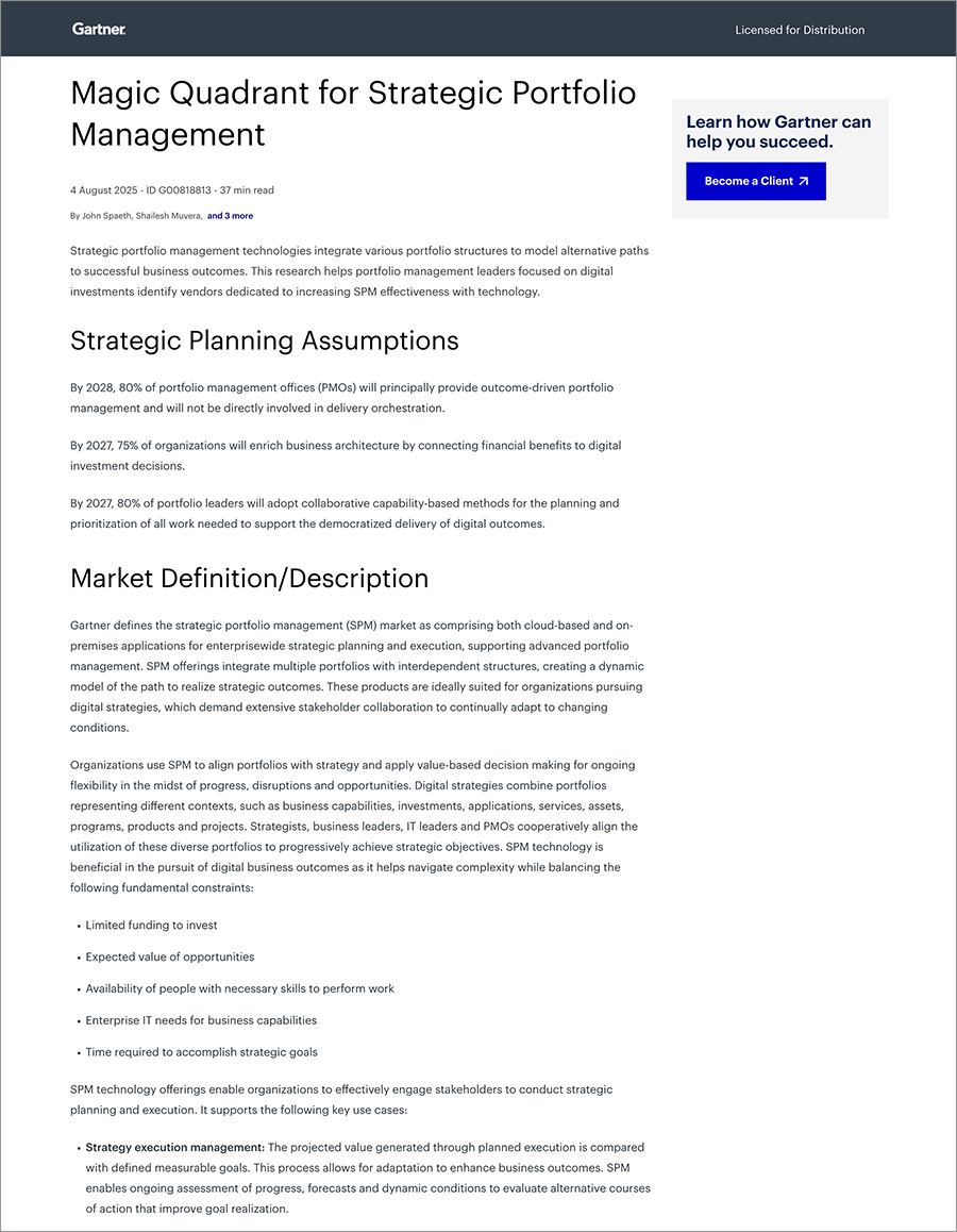 2025 Gartner® Magic Quadrant™ for Strategic Portfolio Management