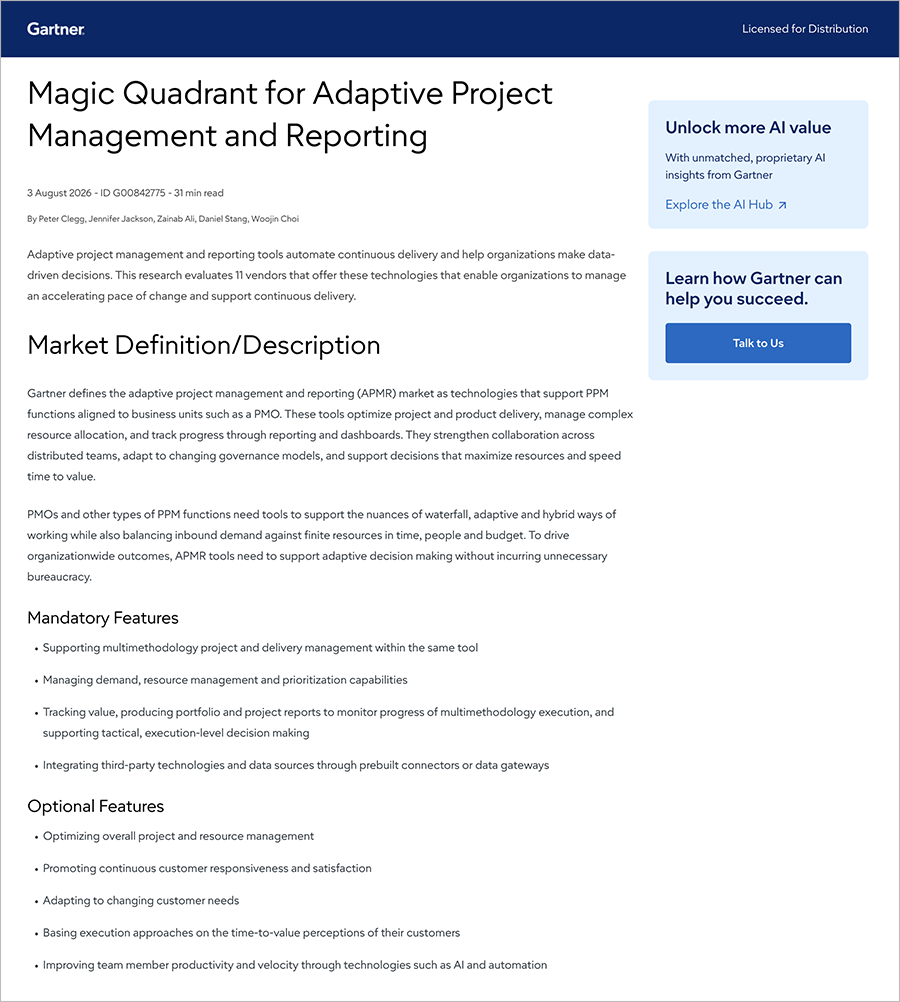 2026 Gartner® Magic Quadrant™ for Adaptive Project Management and Reporting