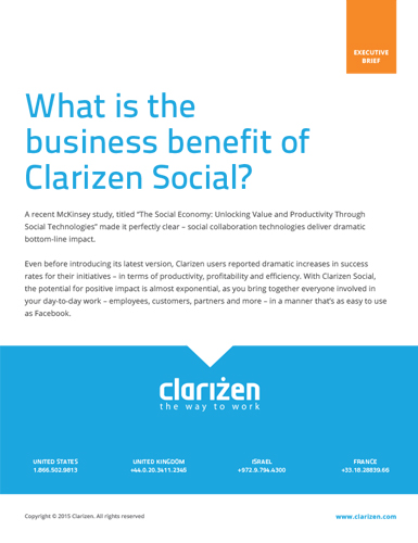 What is the business benefit of Clarizen Social?