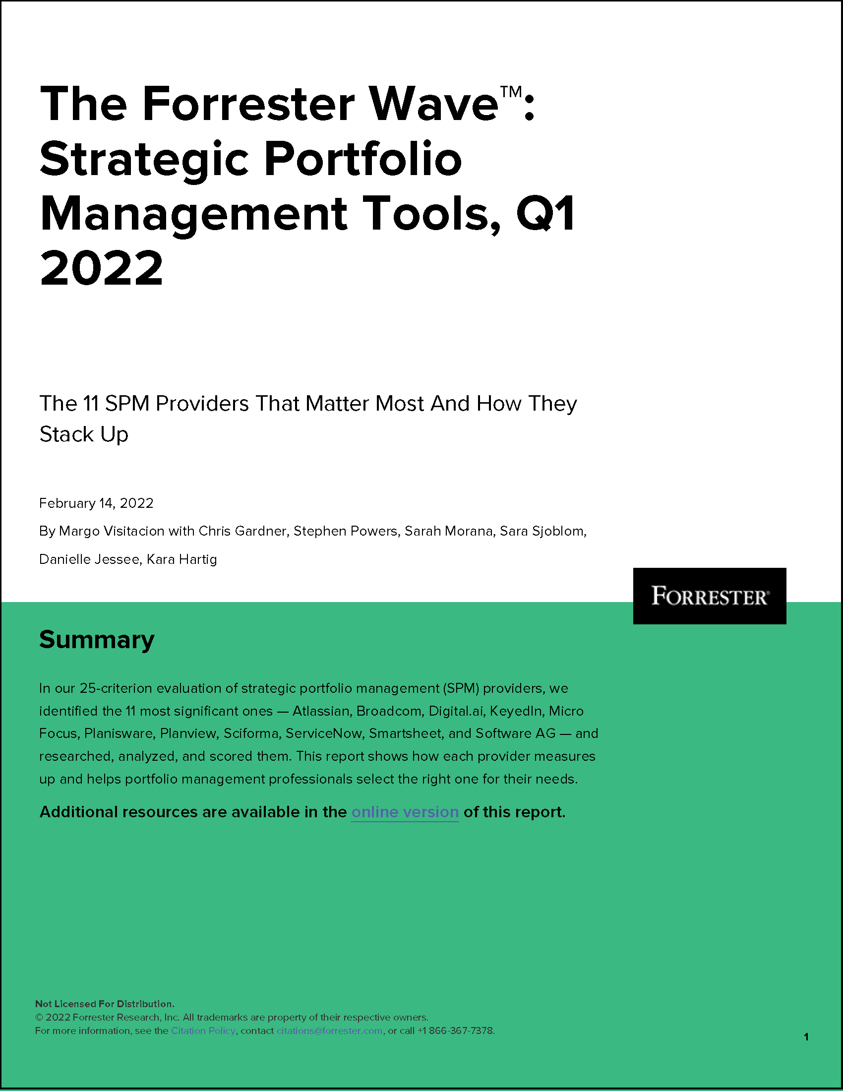 The Forrester Wave™: Strategic Portfolio Management Tools, Q1 2022