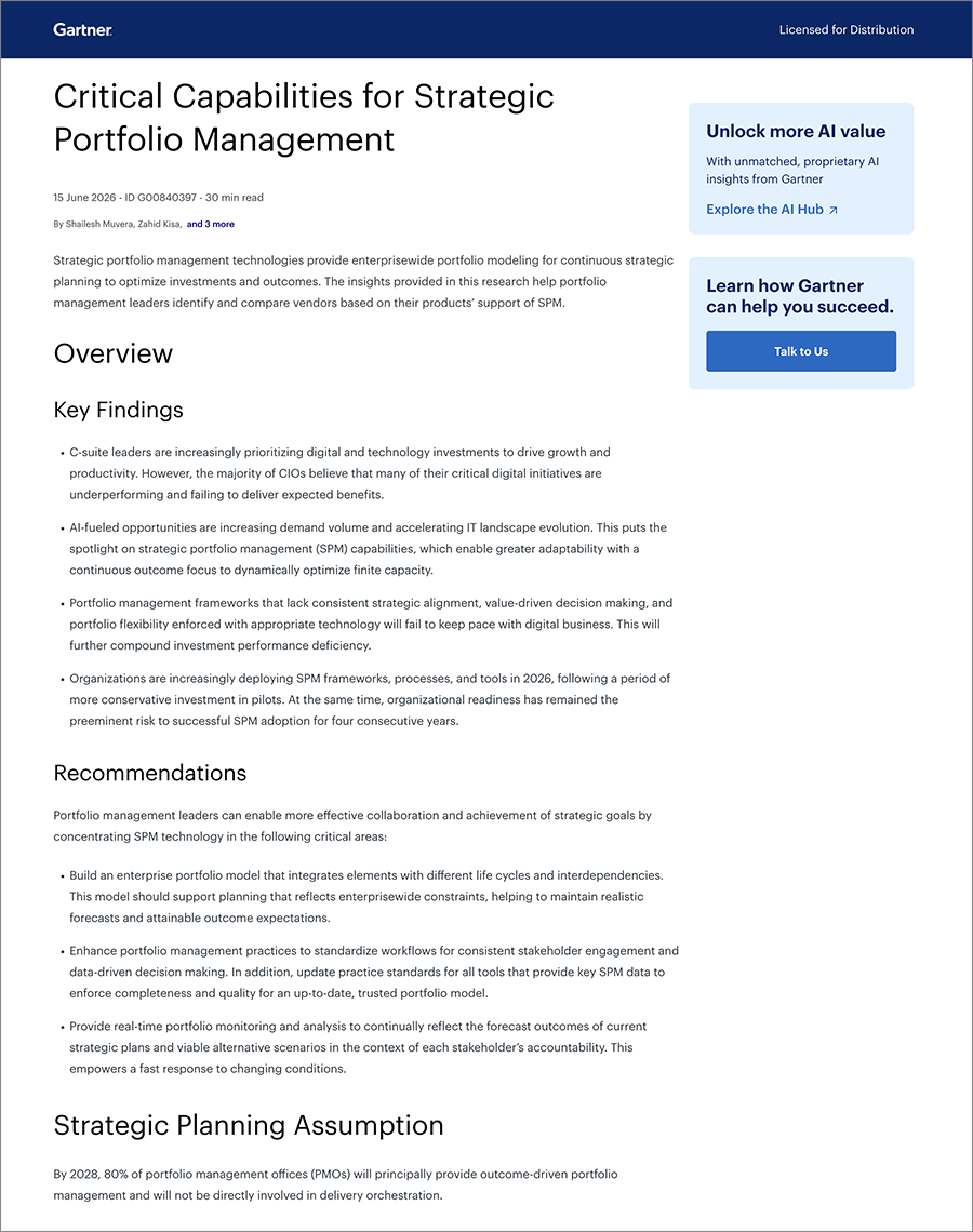 2026 Gartner® Critical Capabilities for Strategic Portfolio Management 